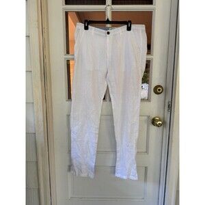 Denim Co Women's Linen Pants size 36 X 32 white pockets ankle length classic